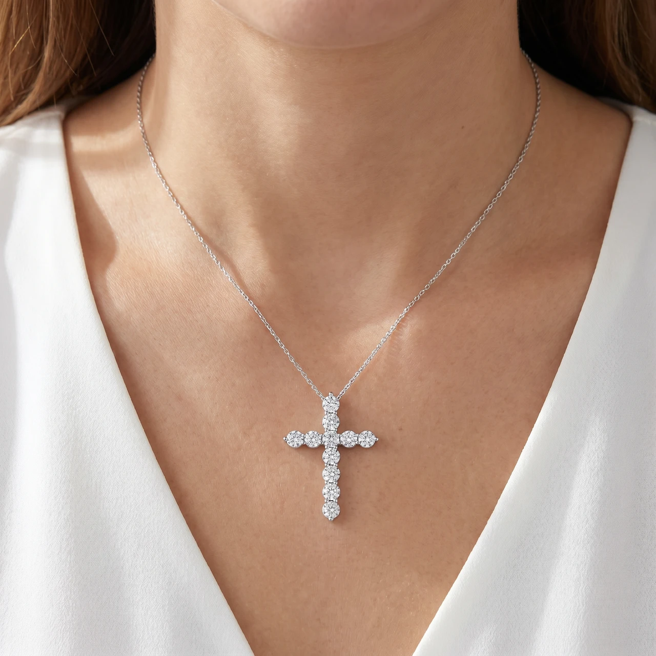 3ct Diamond Cross Pendant 14K White Gold